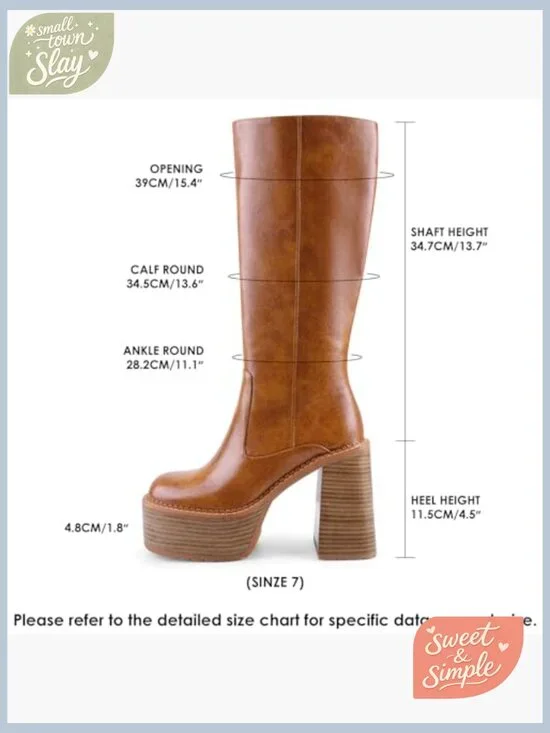 Platform Mid Calf Boots Block Heel Square Toe Comfortable Casual Shoes - Picture 2 of 5